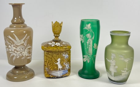 Lot of 4 Mary Gregory Glass Items
