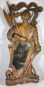 Hand Carved Wood Knight Conquistador Wall Mirror