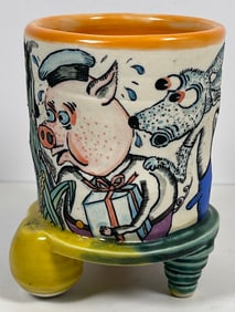 Michael Corney Signed Art Pottery Footed Scenic Vase