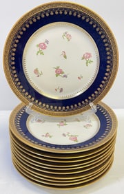 Lot of 12 Richard Ginori Cobalt & Gilt Rimmed Floral Soup Bowls