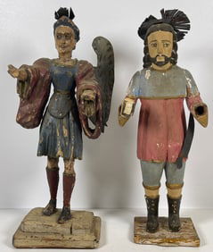 Lot of 2 18th Century Carved Polychrome Wood Santos Liturgical Statues