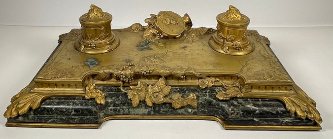 Albert Marionne (French 1852 - 1910) Gilt Bronze And Marble Inkwell