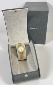 Solid 14k Yellow Gold & Diamond Movado Ladies Wristwatch w/ Box