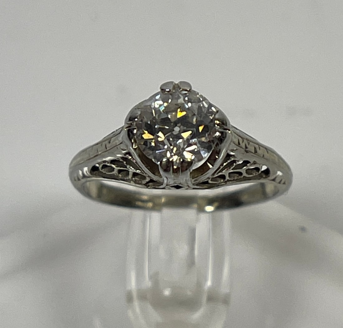 Art Deco 14k White Gold Filigree .65 Diamond Ring size 6 (1 of 4)