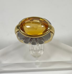 Fabulous Platinum & 18k Gold Cabochon Citrine Ring size 6