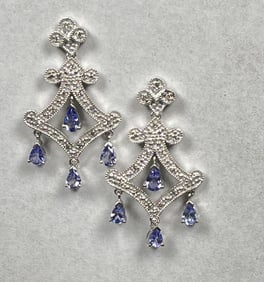 Vintage 14k White Gold & Tanzanite Chandelier Earrings