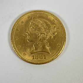 1881 $5 Five dollar U.S. Gold Coin