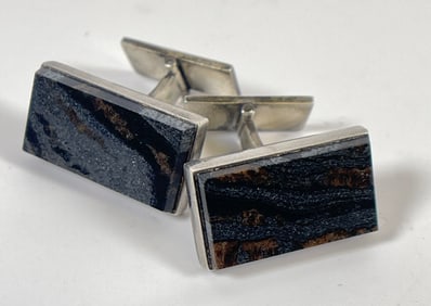 Mid Century Sweedish Borgali Sterling Silver & Stone Cufflinks