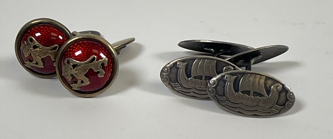 Lot of 2 Pairs of Norwegian 830 Silver Cufflinks