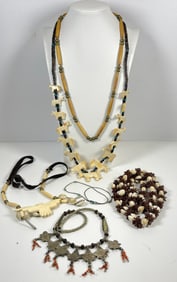 Lot of 6 Native American Necklaces inc Fetish & Bone