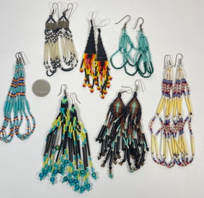 Lot of 7 Pair of Native American Beaded Earrings