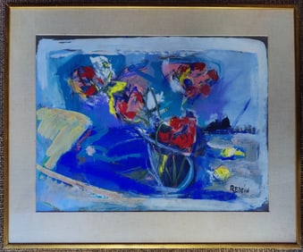 Alex Redein Gouache on Paper Abstract Still Life Flowers