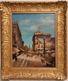 19th c. Orientalist Painting of a Middle Eastern Square