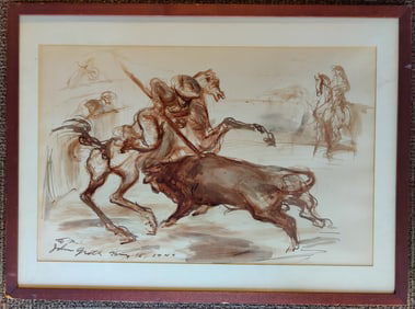 John August Groth W/C Illustration Bullfight 1949