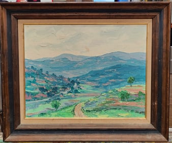 Illegibly Signed Impasto O/B Modernist Landscape