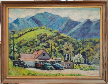 Unsigned O/B Country Store in the Mountains c. 1940s