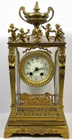 19th Century French Dore Bronze & Baccarat Crystal Clock