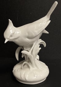 19th C Meissen Blanc de Chein Porcelain Model of a Crested Lark Bird