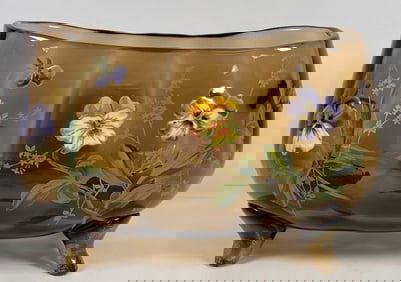 Victorian French Enamel over Glass Center Bowl