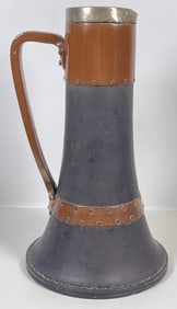 c1890 Doulton Lambeth Copper & Leatherware Pitcher w/ Sterling Silver Rim