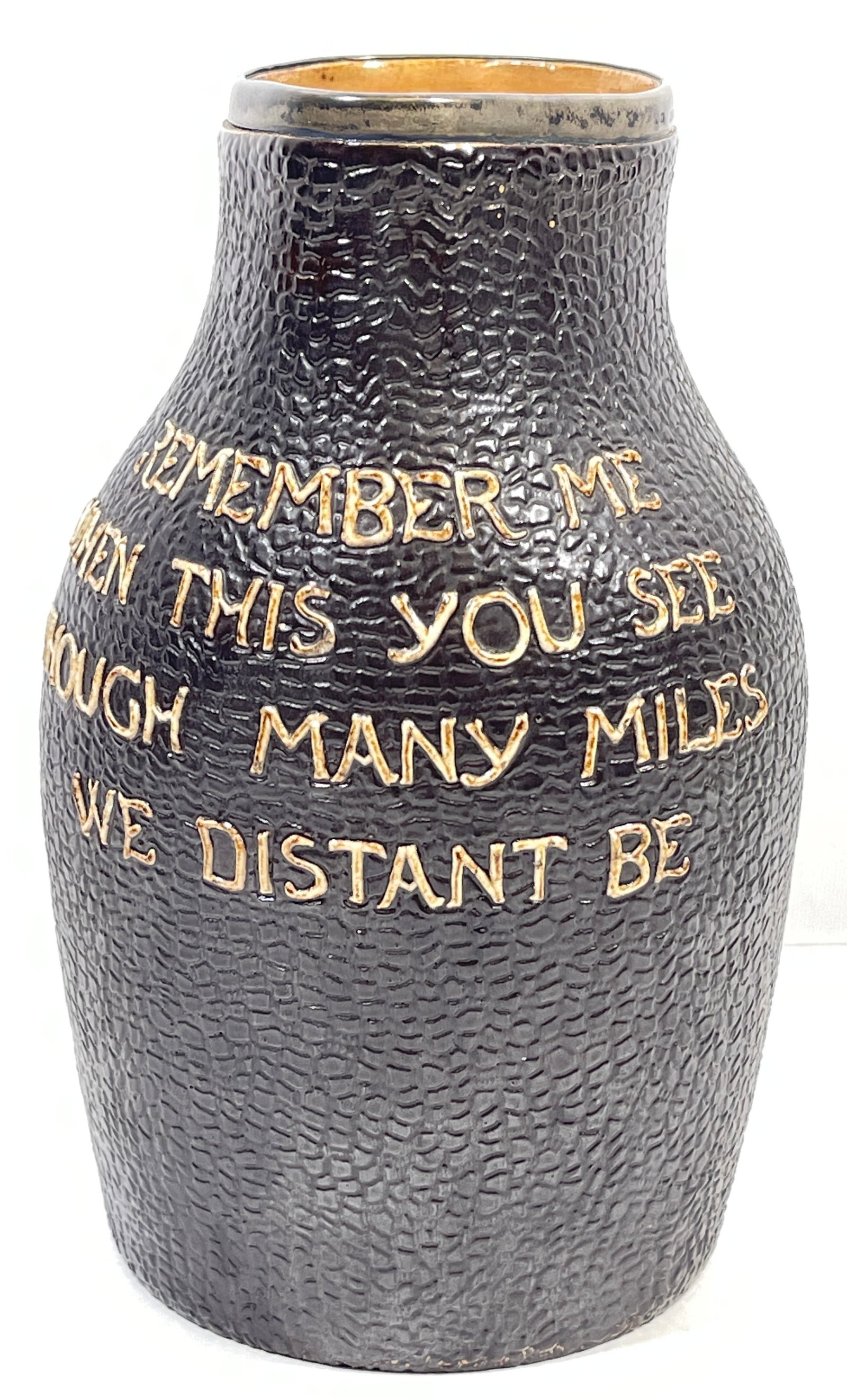 c1890 Doulton Motto Ware Faux Rhino Skin Sterling Silver Rim (1 of 6)