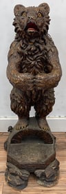 Antique Black Forest Polychrome Bear Umbrella / Cane Stand