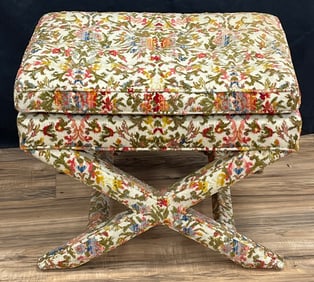 Hollywood Regency Tufted Upholstered X Bench