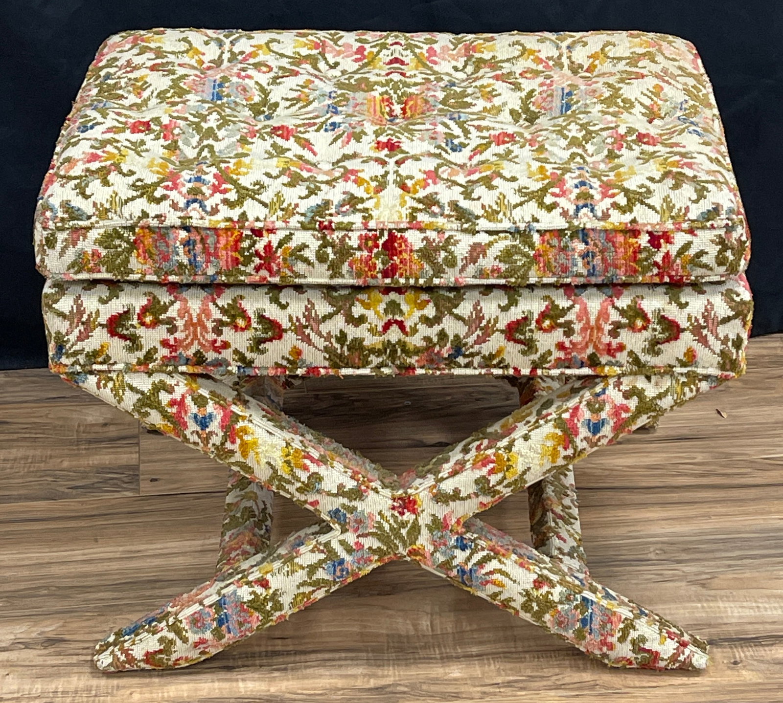 Hollywood Regency Tufted Upholstered X Bench (1 of 4)