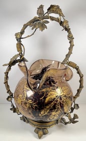 Victorian Bronze Mounted Moser Enameled Centerpiece
