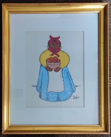 Naive American Modern Folk Art Aunt Jemima & Fruit