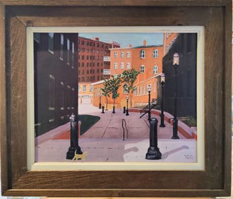 Beatrice Malbon Post Impressionist O/B City Street w/ Cat