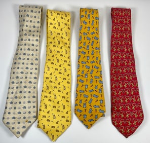 Lot of 4 Vintage Hermes Silk Ties