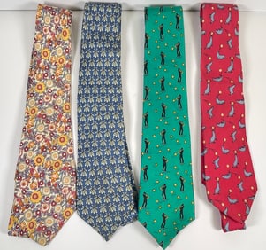Lot of 4 Vintage Hermes Silk Ties