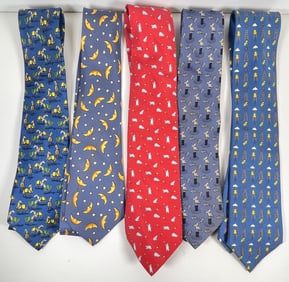 Lot of 5 Vintage Hermes Silk Ties