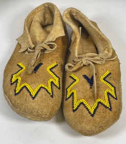 Vintage Pair of Beaded Native American Leather Moccasins