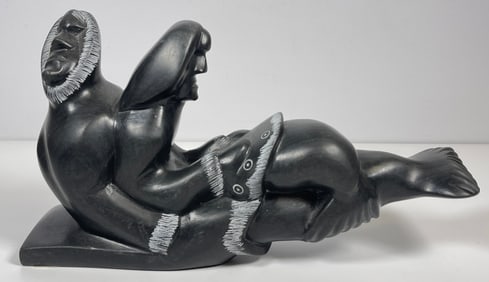 Peter Iqaluk (1959-) Shaman Transformation Stone Sculpture
