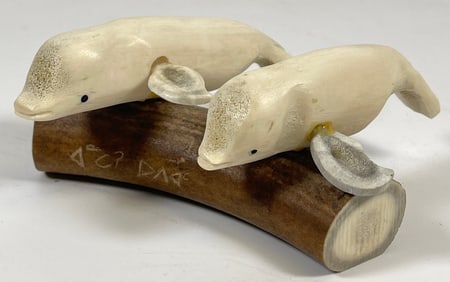 Alaska Eskimo Bone Carving Beluga Whales