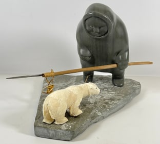 Vintage Paul Apangalook Inuit Soapstone & Bone Carving