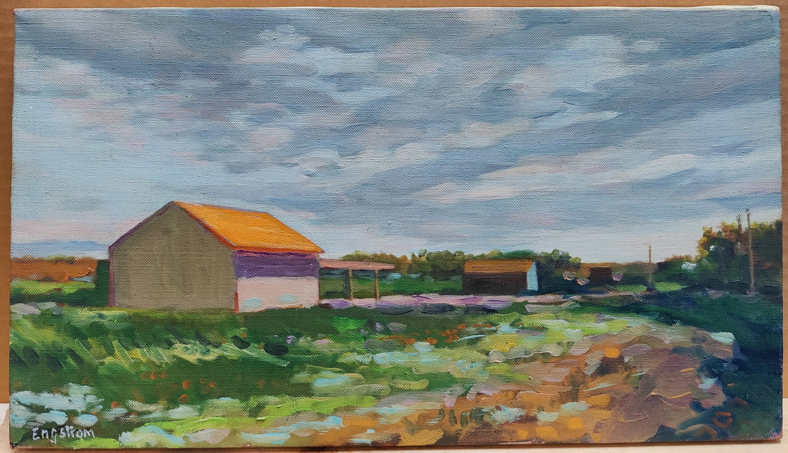 Engstrom Signed O/C Impressionist Cloudy Landscape (1 of 3)