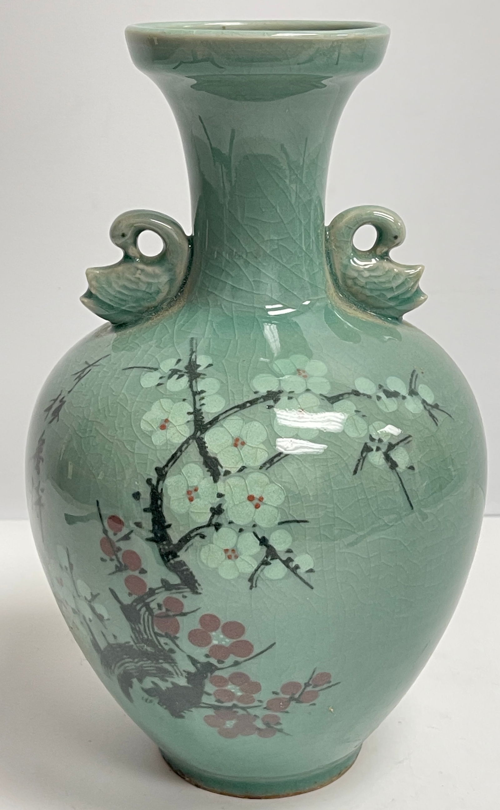 Asian Celadon Vase Swan Handles (1 of 8)