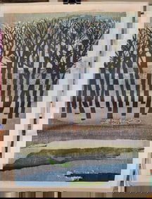 Shima Tamami L/E Woodblock Titled April Trees