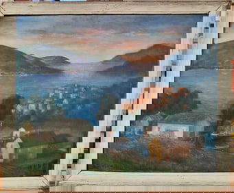 Oscar Fisher O/B New England Harbor Landscape