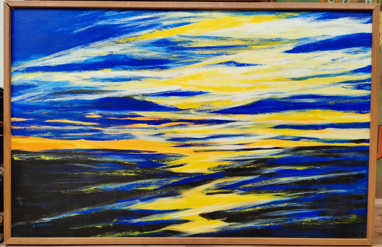Rosemary Hornak Seascape Titled Hudson River: Rosemary Hornak (Michigan, b. 1951 - ) contemporary seascape in paysage impasto and dated '05, Michigan. Work is titled "Hudson River Variation VII" 31 x 48. Very good condition and wood edge gallery 