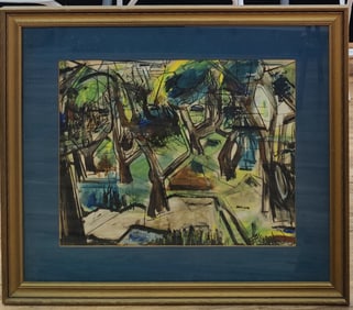 Illegibly Signed W/C Modern Landscape