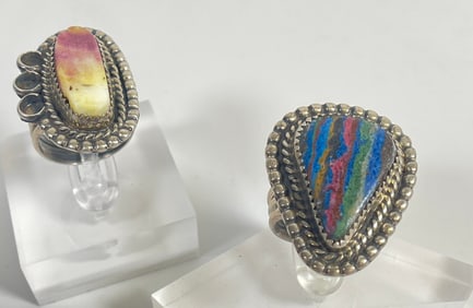 Lot of 2 Native American Inspired Kay Johnson Sterling Silver Rings