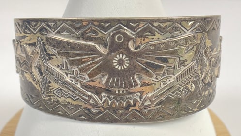 Navajo Native American Sterling Silver Thunderbird Cuff Bracelet