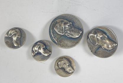 Lot of 5 J Bishop Sterling Silver Labrador Dog Buttons