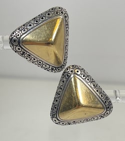 Pair Pedro Boregaard Sterling Silver & 14k Pyramid Earrings