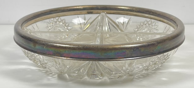 American Brilliant Cut Crystal & Gorham Sterling Sectioned Dish