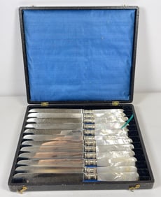 Set of 12 Mother of Pearl & Silver Plate Butter Knives
